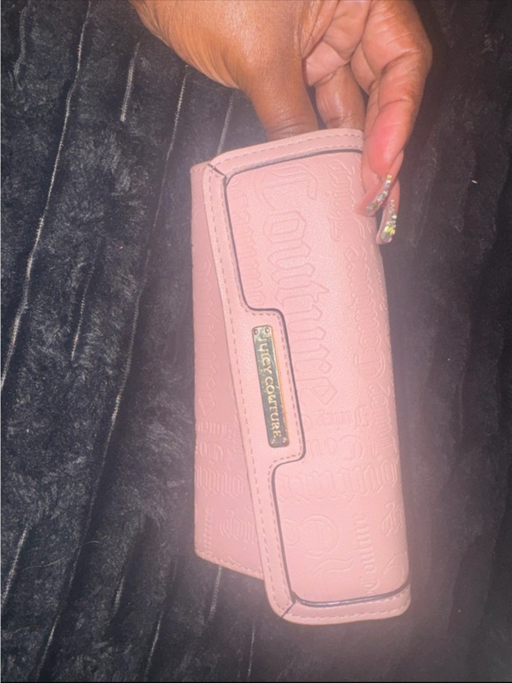 Juicy Couture Blush Pink Embossed Logo Wallet with Gold Plaque